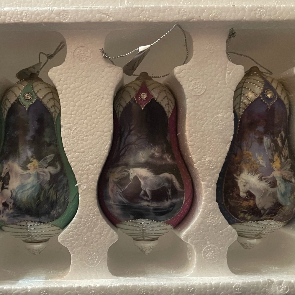 The Bradford Exchange Mystical Unicorn Ornament Set - Green, Purple, Cream